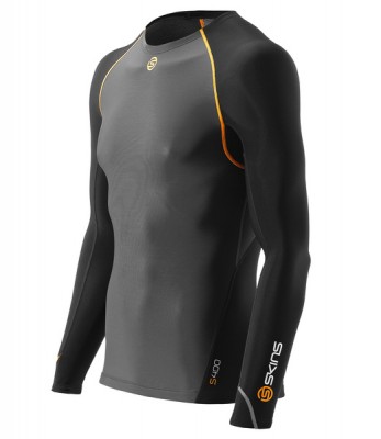 Skins Bio S400 - Thermal Mens Black/Graphite/Orange L/S T - termální kompresní triko