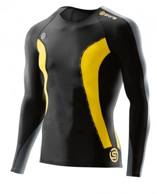 Skins DNAmic Mens Top Long Sleeve Black/Citron - kompresní tričko - jen vel. XL