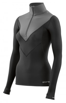 Skins DNAmic Thermal Women's Compression L/S Mock Neck with zip Black/Charcoal