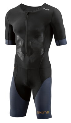 Skins TRI 400 Mens Black/Carbon Skinsuit w Front Zip S/S - pouze vel. L