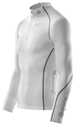 Skins Bio A200 Thermal Mens White L/S Mck Neck w zip - termální kompresní triko