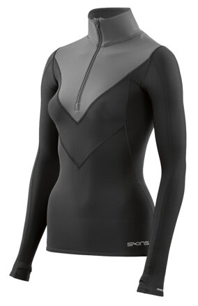 Skins DNAmic Thermal Women's Compression L/S Mock Neck with zip Black/Charcoal - kompresní termální tričko