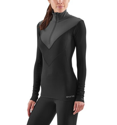 Skins DNAmic Thermal Women's Compression L/S Mock Neck with zip Black/Charcoal - kompresní termální tričko