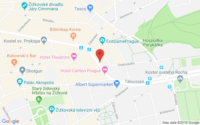 Google map: Táboritská 1072/5, 130 00 Praha 3